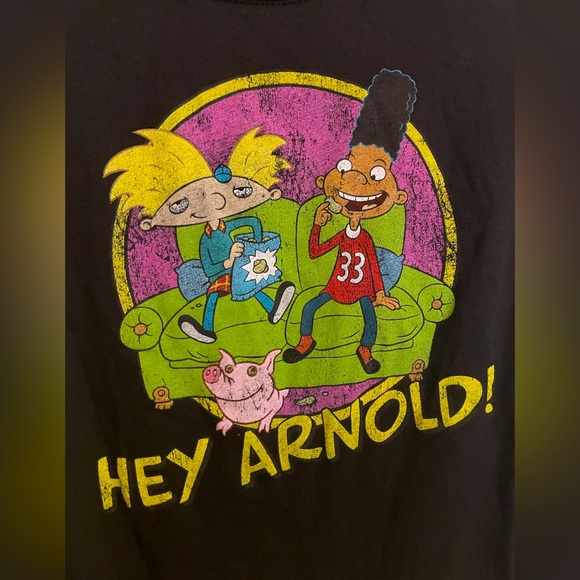 Nickelodeon 90’s Hey Arnold ! Ringer T-Shirt Size M Distressed Munchies 420 📺🐷 - Picture 2 of 5